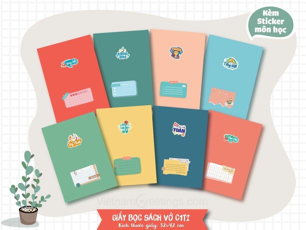 Bộ giấy bọc sách vở kèm Sticker - C1T2