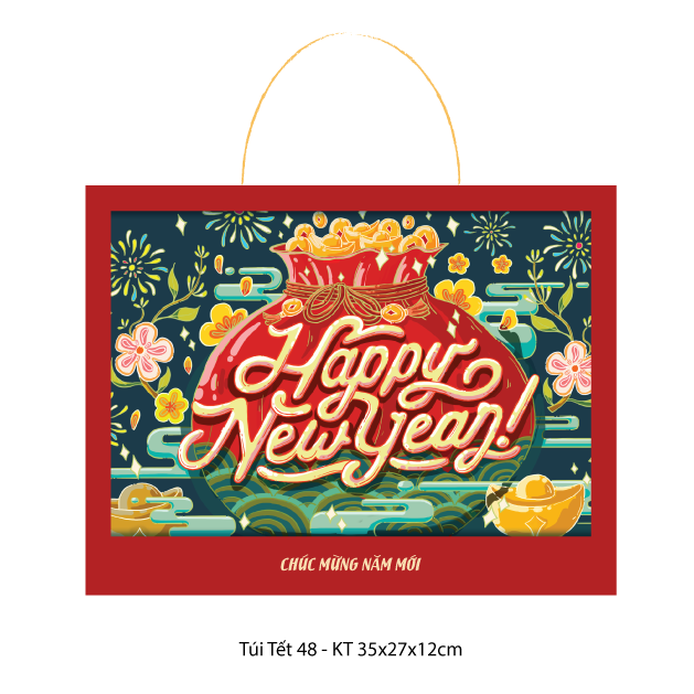 Túi đựng quà tết, túi đựng quà tặng chúc mừng năm mới Túi Tết Greenwood T48 – KT 35x27x12cm