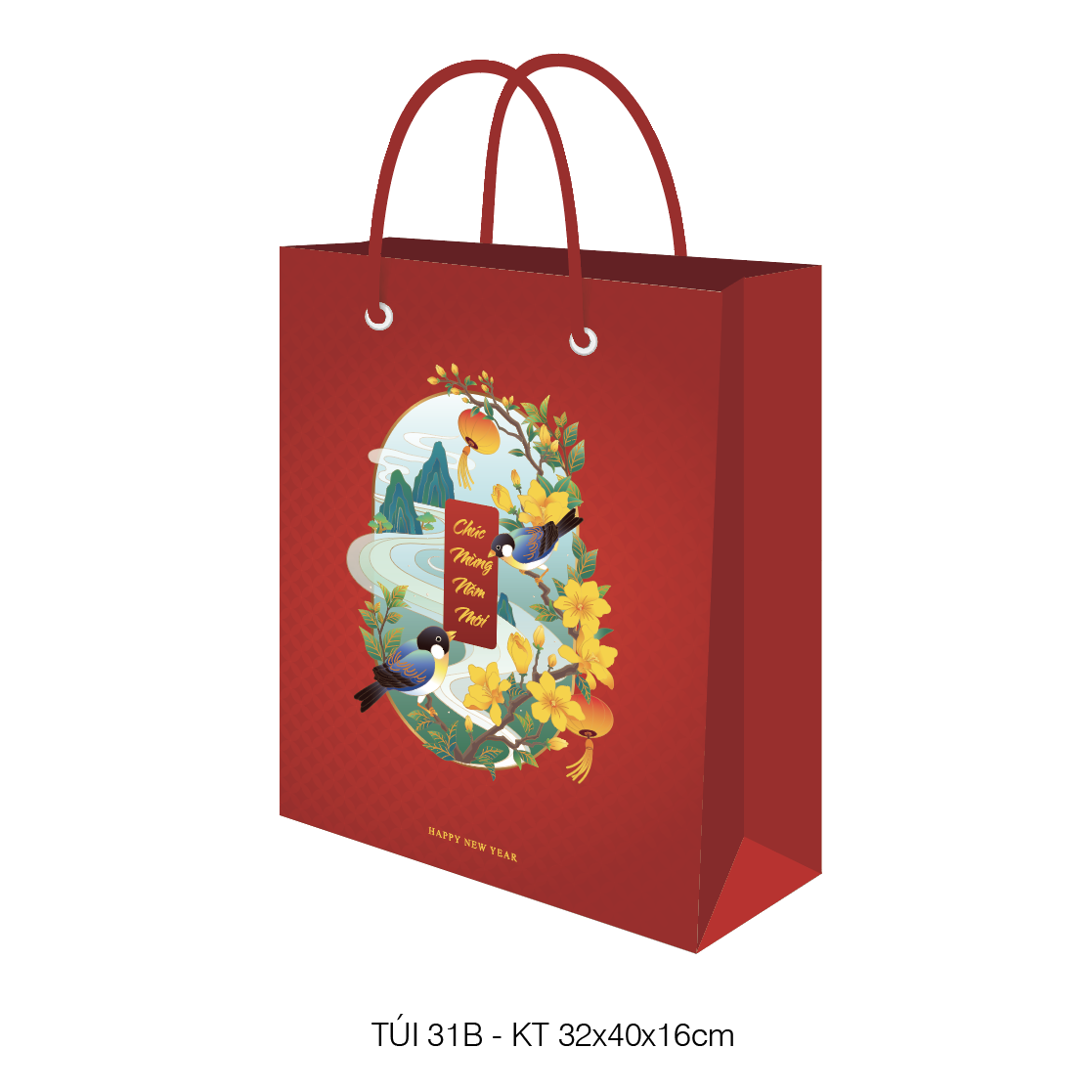Túi đựng quà Tết, túi đựng quà chúc mừng năm mới T31B - Túi Greenwood 32x40x16cm