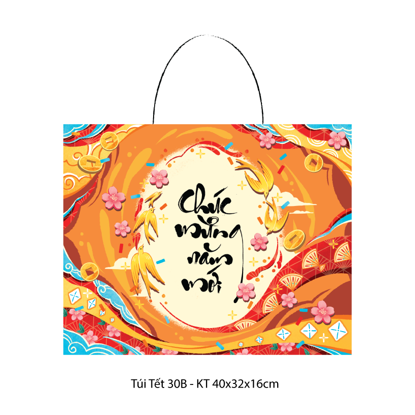 Túi đựng quà Tết, túi chúc mừng năm mới T30B - Túi Greenwood ngang 40x32x16cm